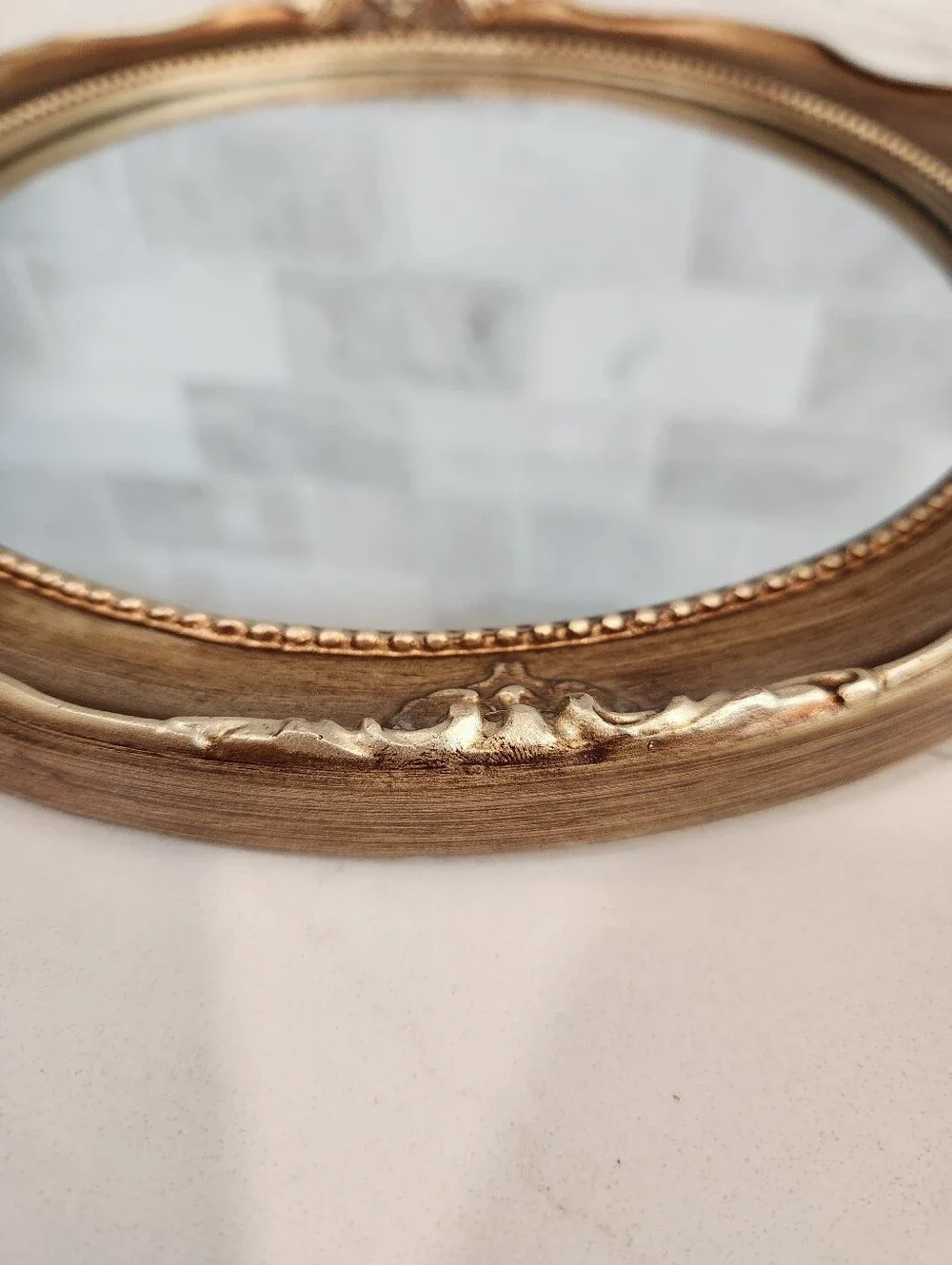 12' Gold Tone Wooden Circular Mirror